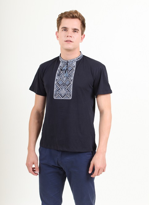 Купити чоловічу футболку вишиванку Витязь ( темно синя з сірим )  в Україні від Галичанка фото 1